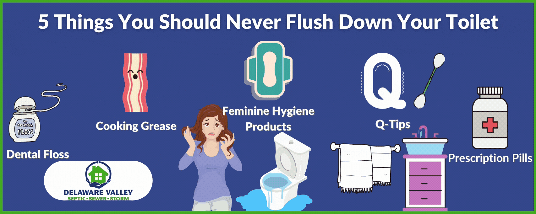 Infographic outlining things that should not be lushed down a toilet