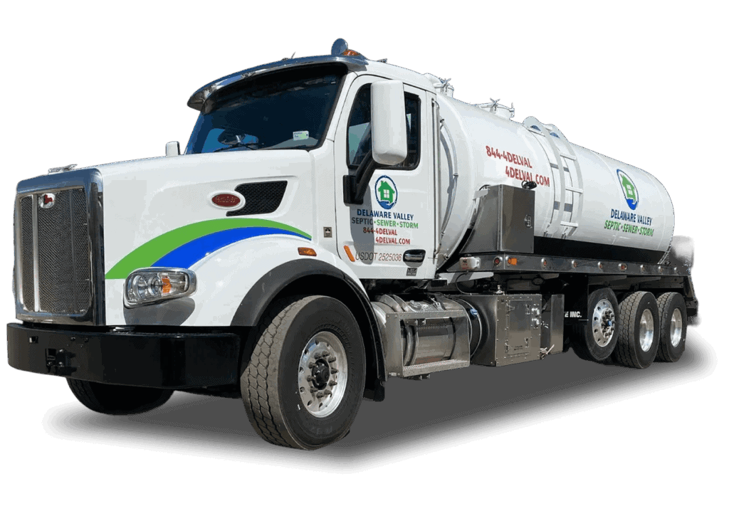 Delaware Valley Septic, Sewer & Storm service tanker.